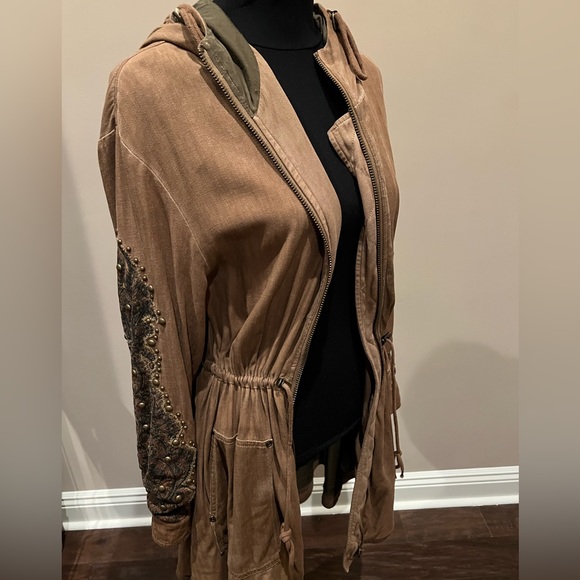 Free People Tan Parker Hooded Jacket Sz10 - Picture 6 of 16